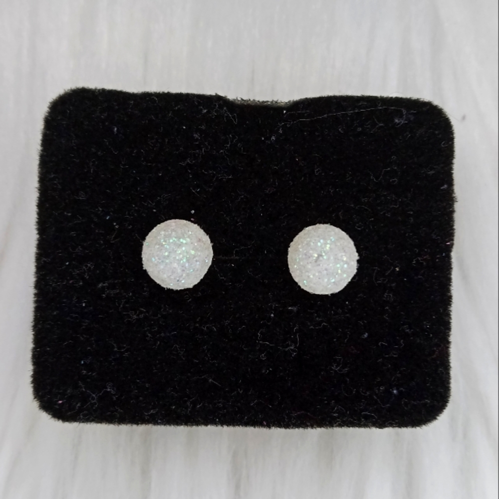 White Glitter Ball Stud Earrings